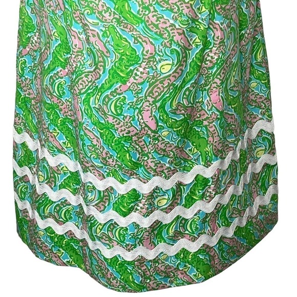 Lilly Pulitzer Pearl Mini Dress 6 Shorely Blue Chomp Alligator Shift Beaded - Picture 7 of 11